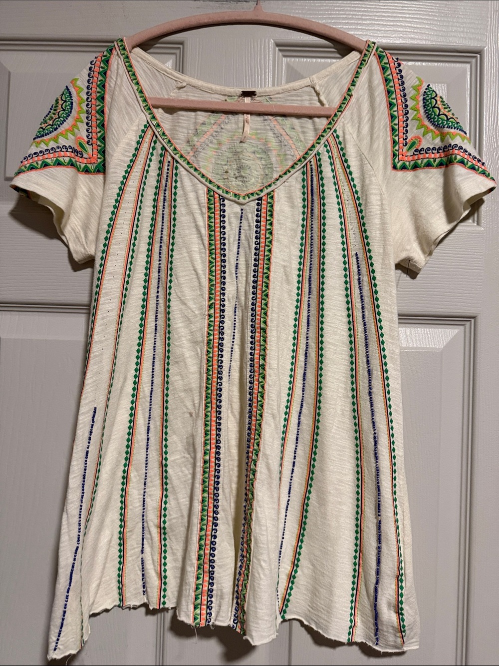 Free People Cream Tunic with Multicolor Embroidery
